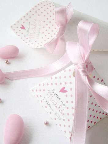 Scatolina portaconfetti per battesimo femmina con pois e cuore rosa